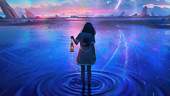 Girl Journey Through Stardust Waters, artist, artwork, digital-art HD wallpaper