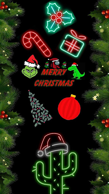 Merry christmas random, candy cane, among us, green, neon, tree, mistletoe, grinch, santa, sus, ornament, holidays, t-rex, dark, elf, funny, gifts, presents HD phone wallpaper