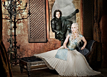 Game of Thrones (2011– ), man, Game of Thrones, girl, actress, Daenerys Targaryen, woman, Jon Snow, tv series, fantasy, Kit Harington, actor, couple, Emilia Clarke HD wallpaper