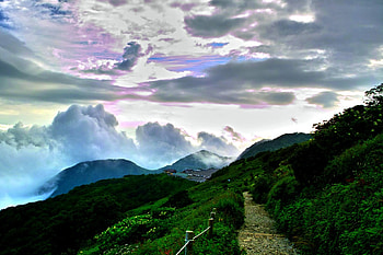 MOUNTAIN ROAD, fog, clouds, sky, road, mountains HD wallpaper