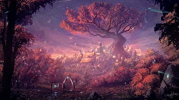 Forest Lights Color Fantasy, forest, fantasy, artist, artwork, digital-art, city, deviantart HD wallpaper