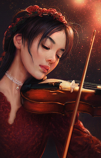 Mandy Jurgens artwork, Digital painting, Closed eyes, Necklace HD phone wallpaper