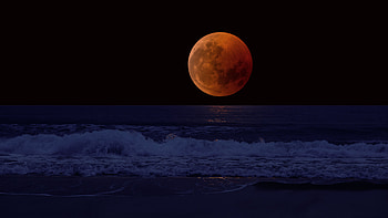 Full Moon Eclipse Sea Surf Horizon HD wallpaper