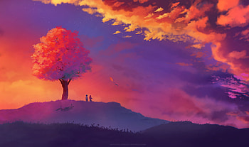 Kite Colorful Painting Sunset Tree, kite, colorful, painting, artist, sunset, artwork, digital-art, deviantart HD wallpaper