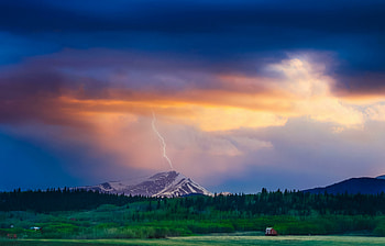 Lightning, mountains, clouds, nature HD wallpaper
