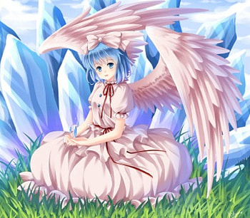 Mai, angel, sit, dress, beauty, nice, lady, sitting, wing, maiden, short hair, female, wings, sweet, blue hair, girl, beautiful, grass, anime girl, anime, pretty, field, touhou, gown, lovely HD wallpaper