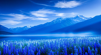 : Azure Mountain Meadow, Wildflower, Lake, Landscape HD wallpaper