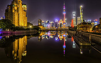 Oriental Pearl Tower, Shanghai cityscape, Modern skyscrapers, Nighttime beauty HD wallpaper