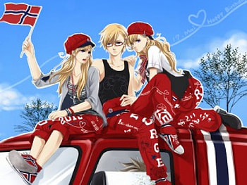 Sukitte Ii Na Yo, car, girl, flag, purple eyes, anime, boy, red, glasses, sky, blonde hair, hat HD wallpaper