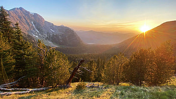 Anaconda Pintler Wilderness Area, Montana, landscape, trees, USA, sky, mountains, sun HD wallpaper
