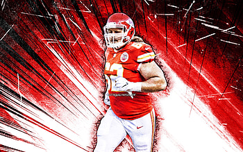 Austin Reiter, grunge art, Kansas City Chiefs, american football, NFL, National Football League, KC Chiefs, Austin Reiter , red abstract rays, Austin Reiter KC Chiefs HD wallpaper