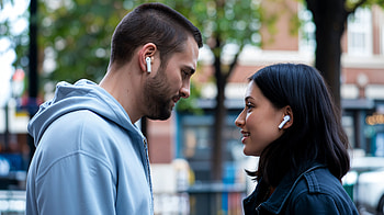 Candid Moments with Earbuds - Ultra, earbuds, couple, music HD wallpaper