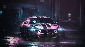 Cars, Night, Ford, Wet, Car, Machine, Neon, Ford Mustang Gtr HD wallpaper