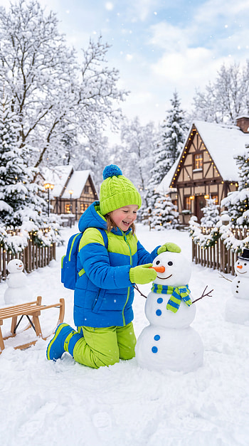 Snowy Smile / Cozy Snowfriend / Winter Village Cheer, Child, Snowman HD phone wallpaper