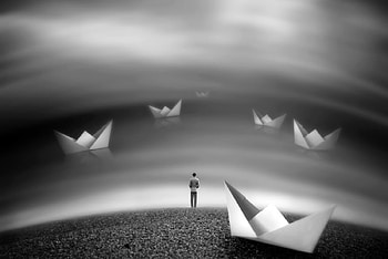 folded dreams, art, paper, black and white HD wallpaper
