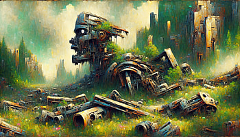 Futuristic Robot Ruins, robot ruin, nature, landscape, ruin, surrealism HD wallpaper