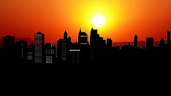 Silhouette, cityscape, sunset, art HD wallpaper