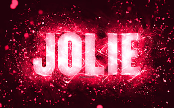Happy Birtay Jolie, , pink neon lights, Jolie name, creative, Jolie Happy Birtay, Jolie Birtay, popular american female names, with Jolie name, Jolie HD wallpaper