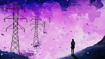 Following The Power Lines , artist, artwork, digital-art, pink, artstation HD wallpaper