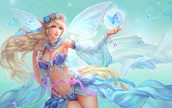 Girl with blue butterfly, Blonde, Wings, Dress, Elf HD wallpaper