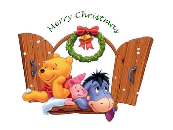 Winnie, cartoon, holiday, window, christmas, noel HD wallpaper