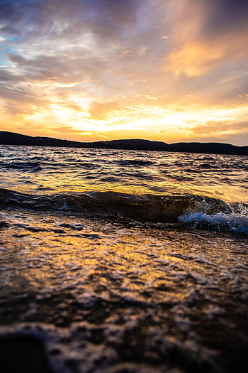 Nature, Water, Sunset, Twilight, Waves, Shore, Bank, Dusk HD phone wallpaper