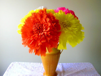 Brighten your day, pink, brown, bright yellow, vase, flowers, orange HD wallpaper