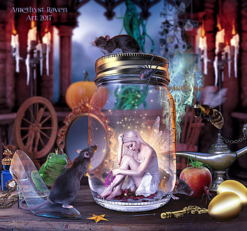 Caught in a fairytale, fairy, mouse, fantasy, jar, girl, mini, amethystraven art HD wallpaper