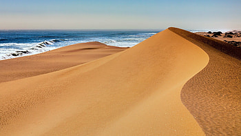 Namibia beach, Desert dunes, Sandwich Harbour, Windows 10 spotlight HD wallpaper