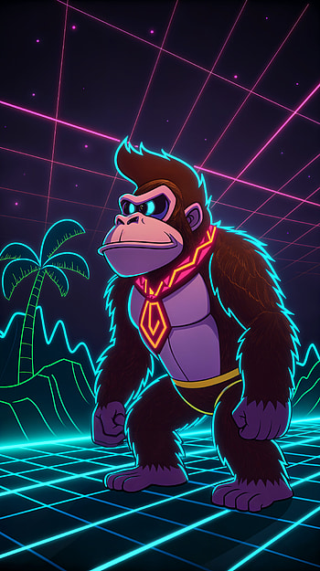 Donkey Kong Retro Vibes: Epic , cartoon, gorilla, neon, retro HD phone wallpaper