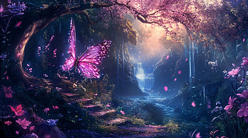 Enchanted Fairycore: A Fantasy Escape, fantasy, fairycore, butterfly, forest, waterfall HD wallpaper