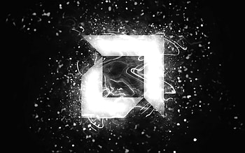 AMD white logo, , white neon lights, creative, black abstract background, AMD logo, brands, AMD HD wallpaper
