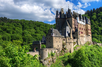 Castle Eltz, Germany, hills, clouds, building, nature, forest HD wallpaper