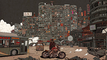 Abandoned Cyberpunk Metropolis, cyberpunk, cityscape, bike, artist, artwork, art, digital-art HD wallpaper