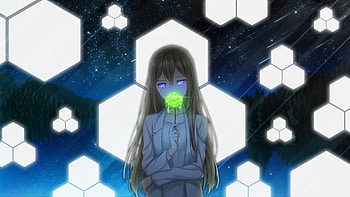 Anime girl, green flower, cute, artwork HD wallpaper