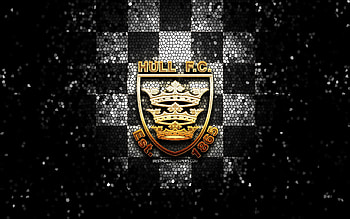 Hull FC, glitter logo, SLE, black white checkered background, rugby, english rugby club, Hull FC logo, mosaic art HD wallpaper
