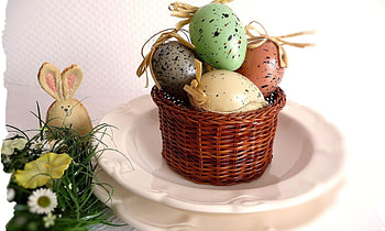 Holidays, Flowers, Eggs, Easter, Holiday, Toy, Greens, Basket, Hare, Plates, Cymbals HD wallpaper