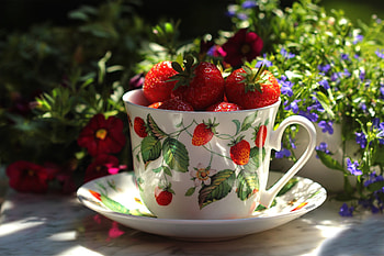 fruit, strawberry, cup, red HD wallpaper