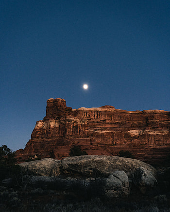 Landscape, Nature, Night, Canyon, Moon, Rocks HD phone wallpaper
