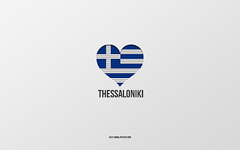 I Love Thessaloniki, Greek cities, Day of Thessaloniki, gray background, Thessaloniki, Greece, Greek flag heart, favorite cities, Love Thessaloniki HD wallpaper