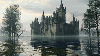 Enigmatic Flooded Castle, castle, flood HD wallpaper