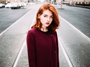 Redhead, eyes, white, beauty HD wallpaper