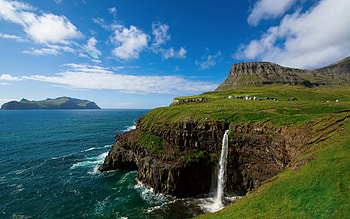 Landscape, Mountains, Sea, Waterfalls HD wallpaper