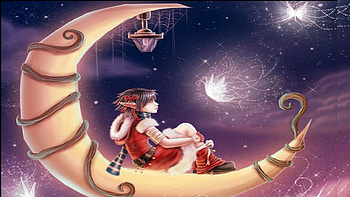 Happy Holidays!, night, blue, winter, white, girl, santa claus, stars, elf, moon, fantasy, light, christmas, red, luna, sky, lantern HD wallpaper
