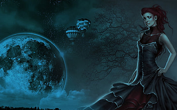 With the Moon shinning, blue, moon, fantasy, woman HD wallpaper
