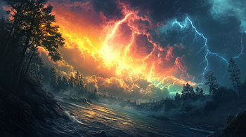 Stormy Serenity: of Forest Lightning and Clouds, forest, cloud, lightning HD wallpaper