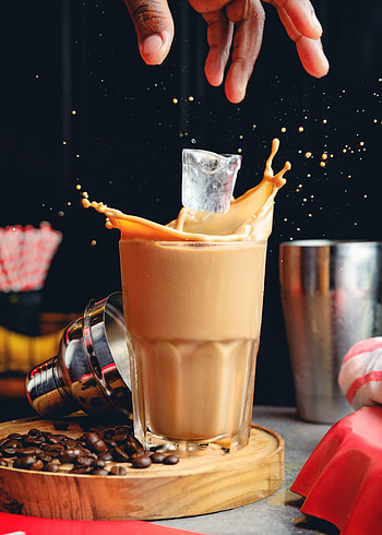 Food, Ice, Coffee, Hand, Spray, Glass, Coffee Beans HD phone wallpaper