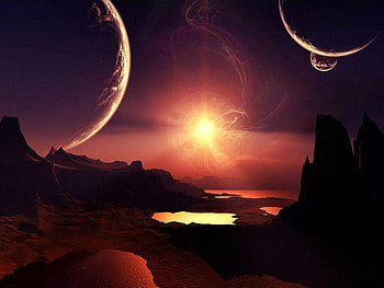 exotic moons, sky, moon, light, rock HD wallpaper