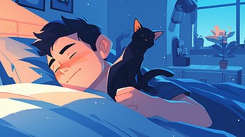 Cozy Dreams with Feline Friends - , man, sleeping, pet, cat, boy HD wallpaper