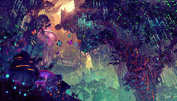 Glowing Forest Colorful Digital Drawing , forest, artist, artwork, digital-art, glowing, deviantart, mushroom HD wallpaper